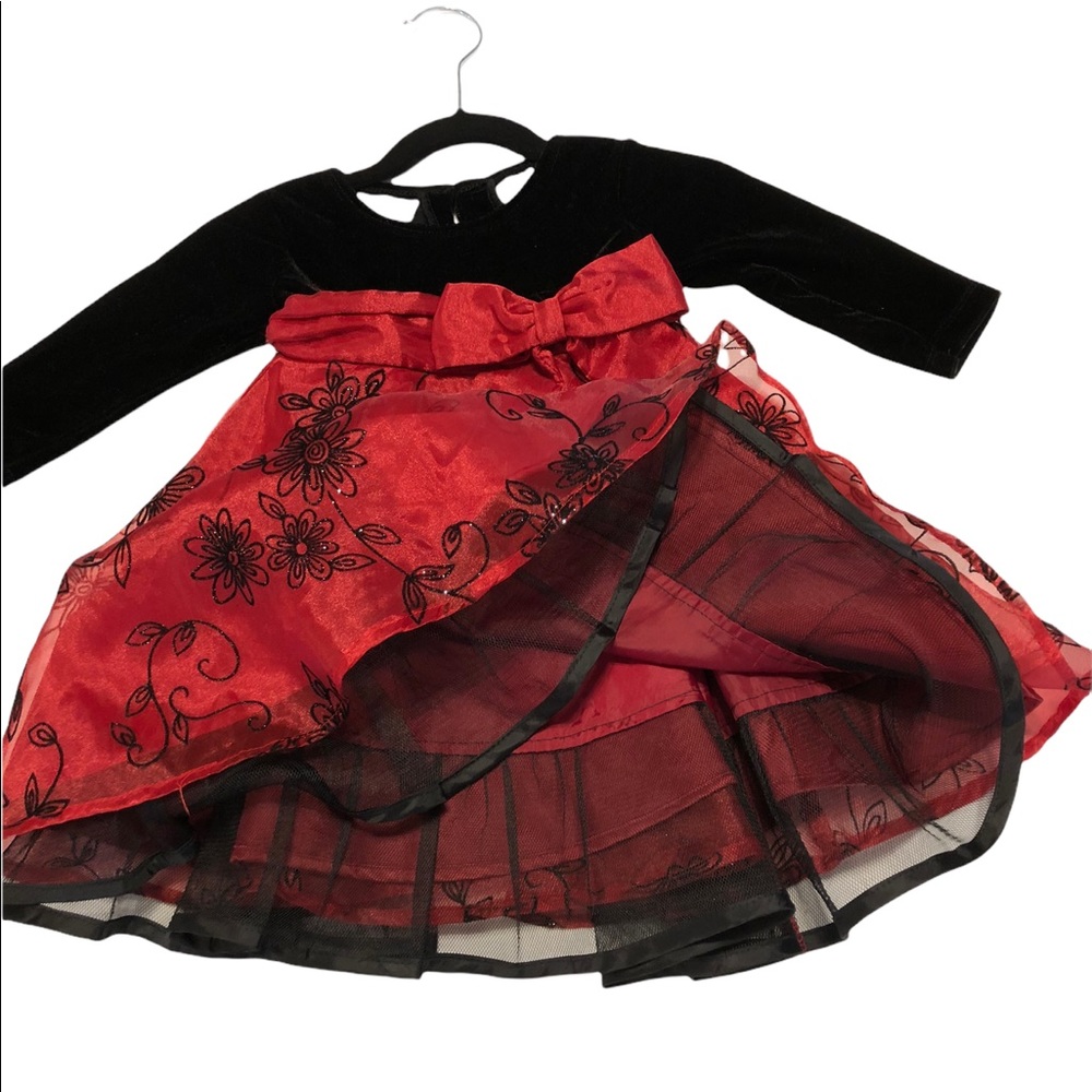 Baby Girls Formal Dress Christmas Holiday Red & Black Velvet 12 Months - Picture 2 of 6
